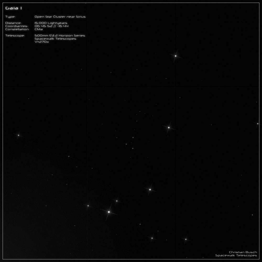 Der Sternhaufen Gaia 1 in der Nhe des Sterns Sirius im 20 Zoll Dobson- Teleskop (Spiegelteleskop)