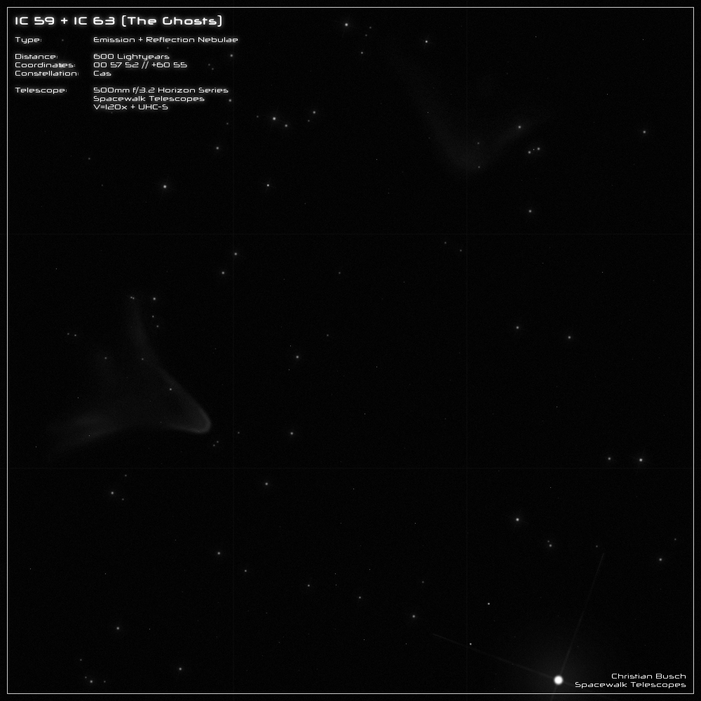 Reflexionsnebel IC 59 und IC 63 bei gamma Cas im 20 Zoll Dobson- Teleskop (Spiegelteleskop)