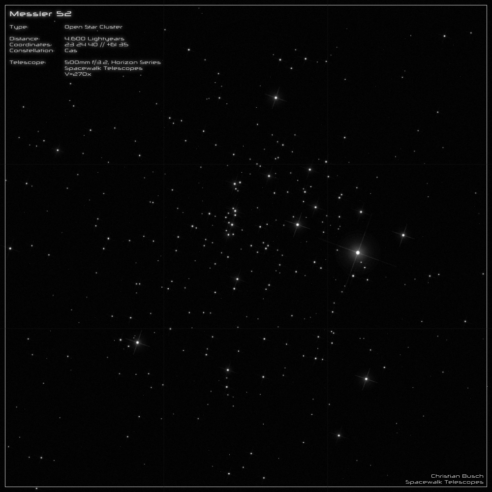 Der offene Sternhaufen Messier 52 im Sternbild Cassiopeia im 20 Zoll Dobson- Teleskop (Spiegelteleskop)