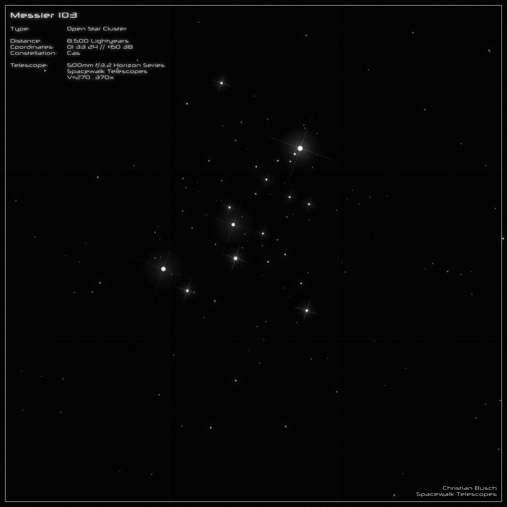 Der offene Sternhaufen Messier 103 im Sternbild Cassiopeia im 20 Zoll Dobson- Teleskop (Spiegelteleskop)