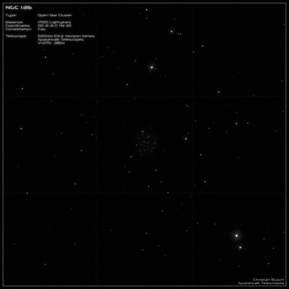 Der offene Sternhaufen NGC 136 im Sternbild Cassiopeia im 20 Zoll Dobson- Teleskop (Spiegelteleskop)