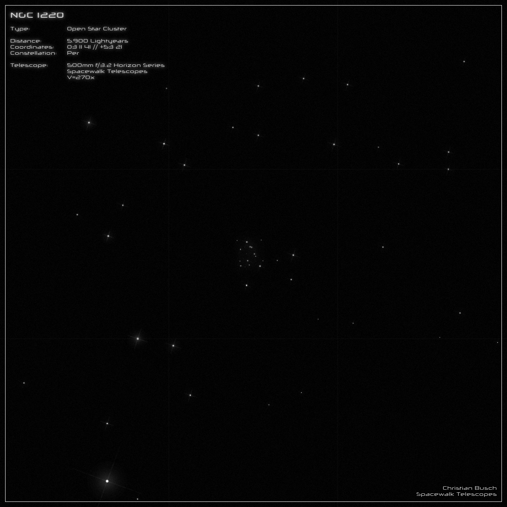 Der Sternhaufen NGC 1220 im Sternbild Perseus im 20 Zoll Dobson- Teleskop (Spiegelteleskop)