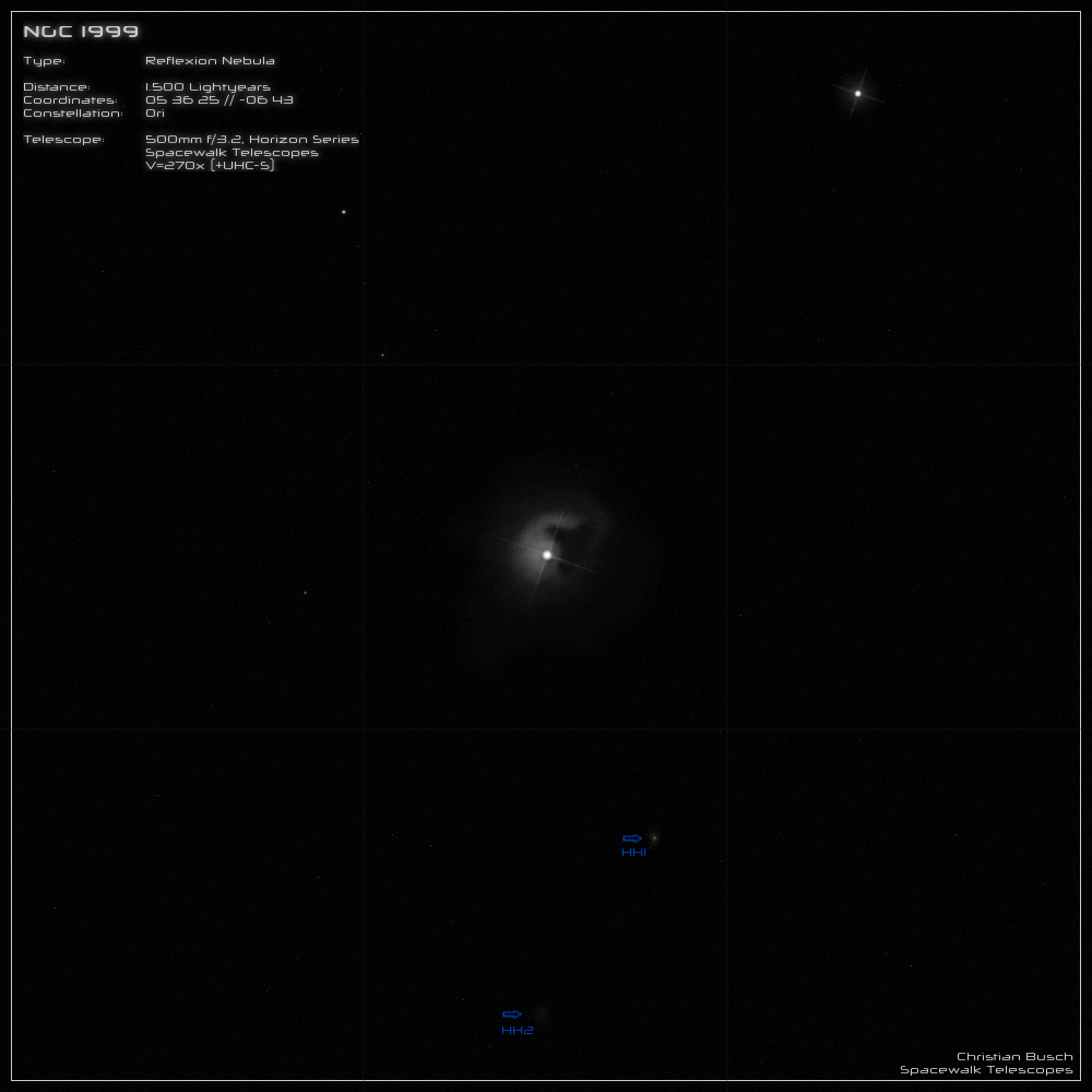 Der Reflexionsnebel NGC 1999 im 20 Zoll Dobson- Teleskop (Spiegelteleskop)