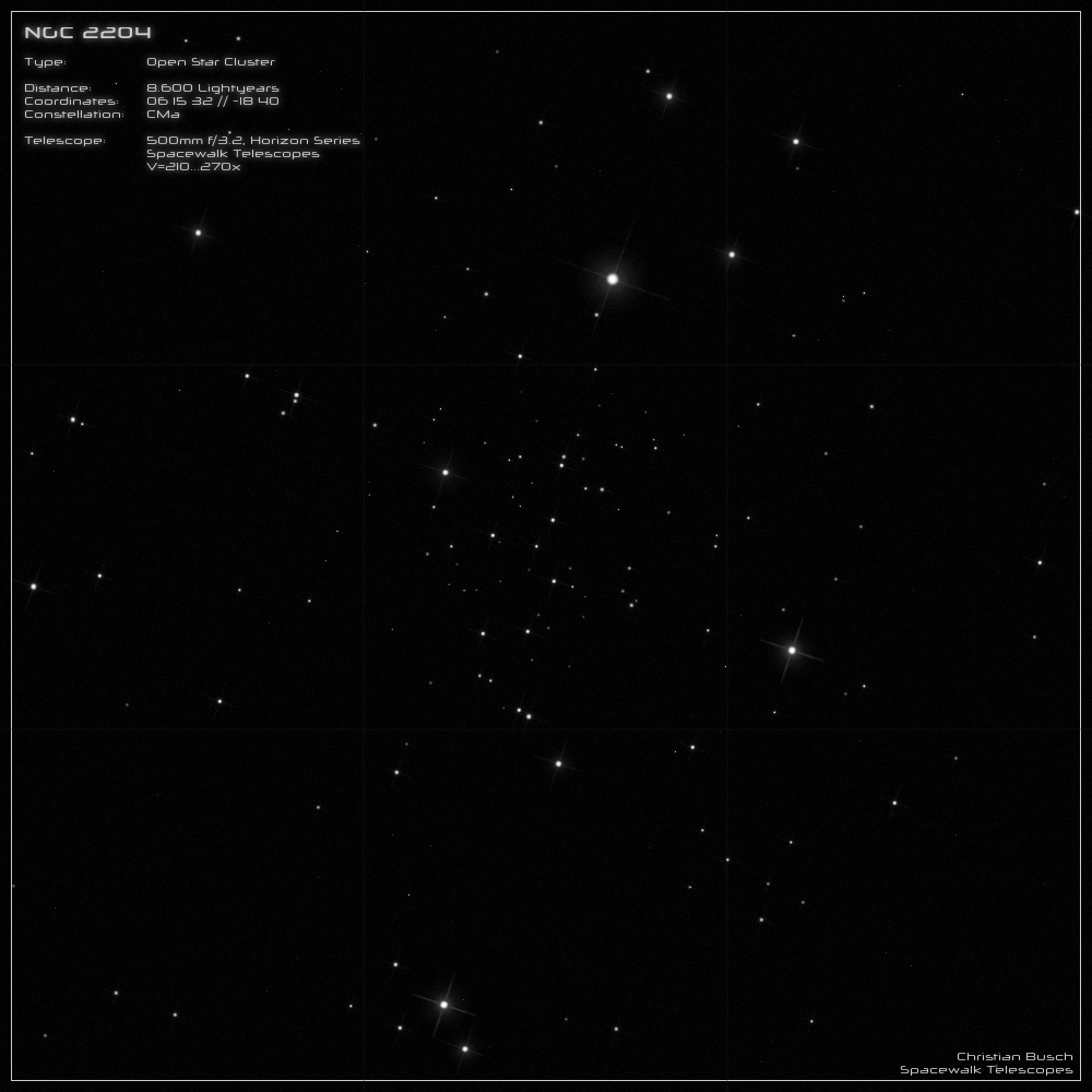 Der Sternhaufen NGC 2204 im 20 Zoll Dobson- Teleskop (Spiegelteleskop)