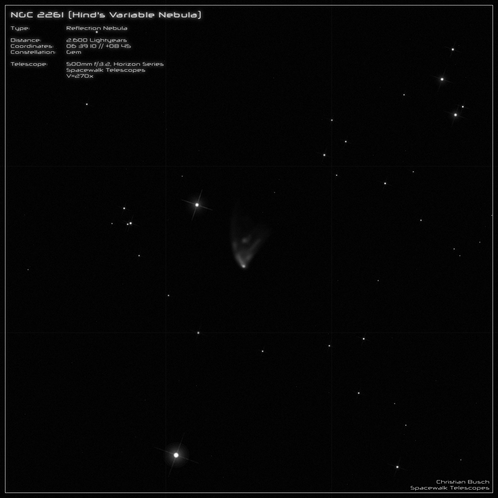 Hinds variabler Nebel NGC 2261 im 20 Zoll Dobson- Teleskop (Spiegelteleskop)