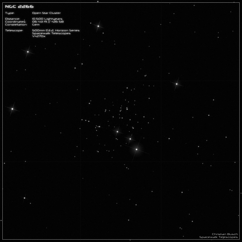 Der offene Sternhaufen NGC 2266 im Sternbild Zwillinge im 20 Zoll Dobson- Teleskop (Spiegelteleskop)