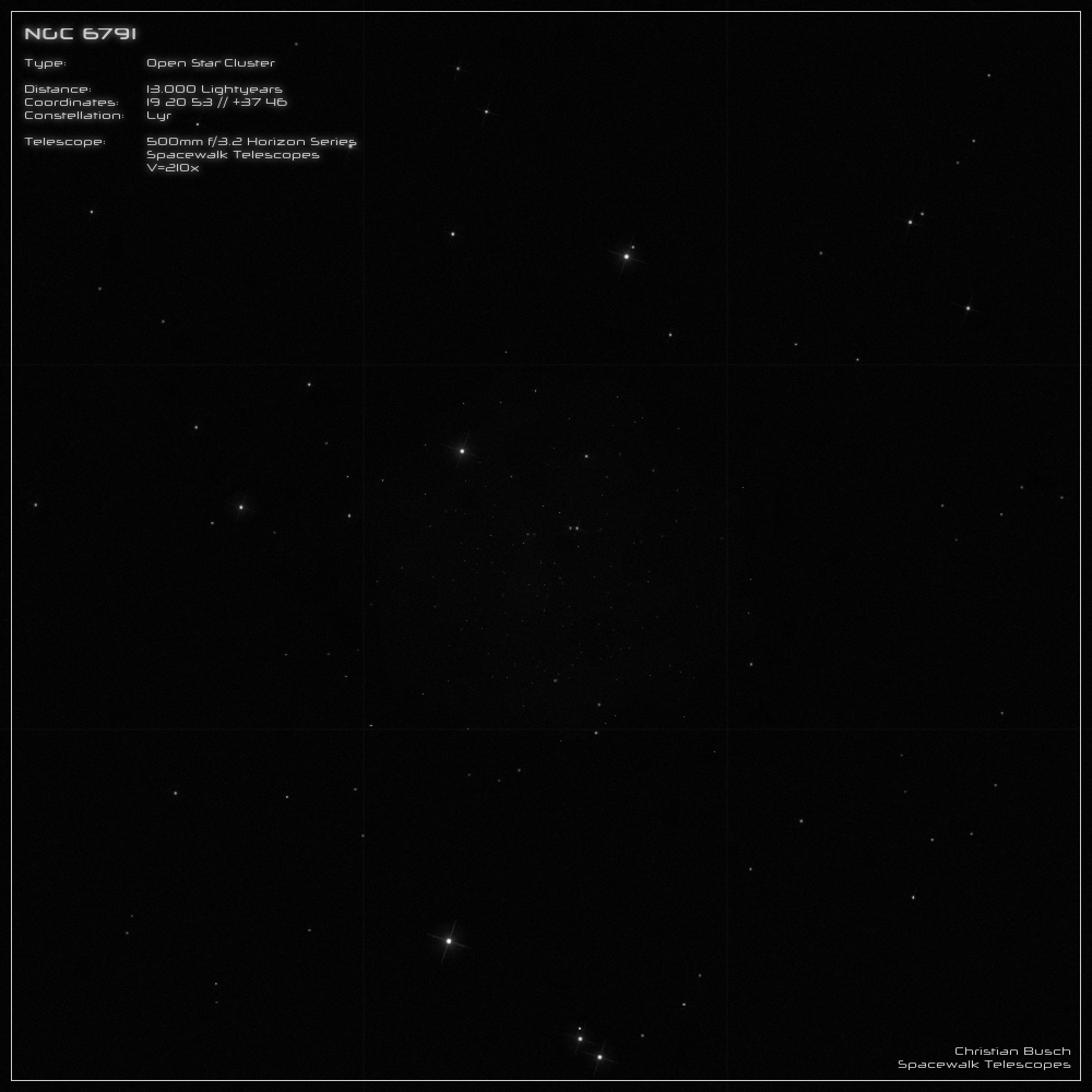 Der offene Sternhaufen NGC 6791 im Sternbild Leier im 20 Zoll Dobson- Teleskop (Spiegelteleskop)